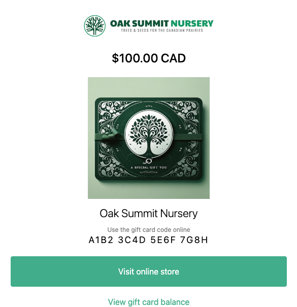 Tarjeta de regalo de guardería Oak Summit