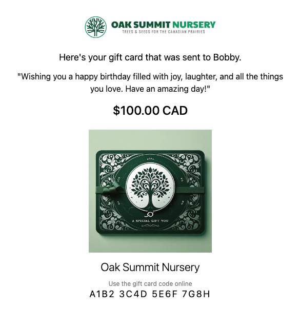 Tarjeta de regalo de guardería Oak Summit