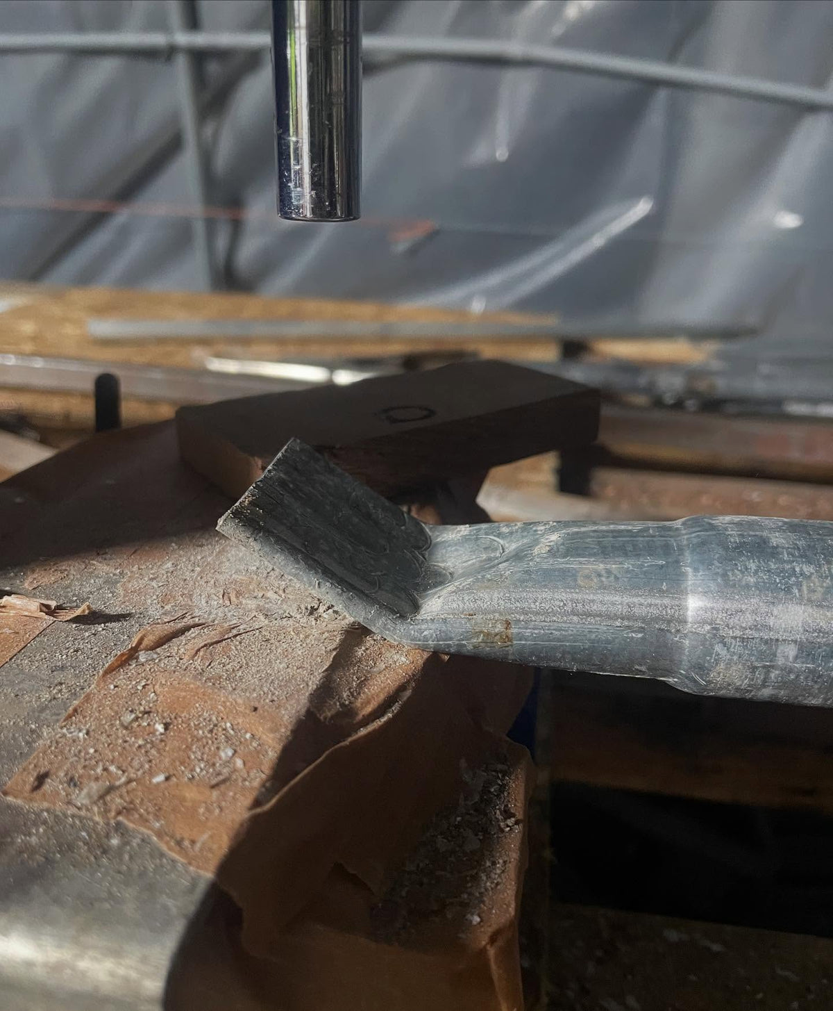 making greenhouse frame supports like this, by using a small press to crimp the pole ends, image 1 of 4