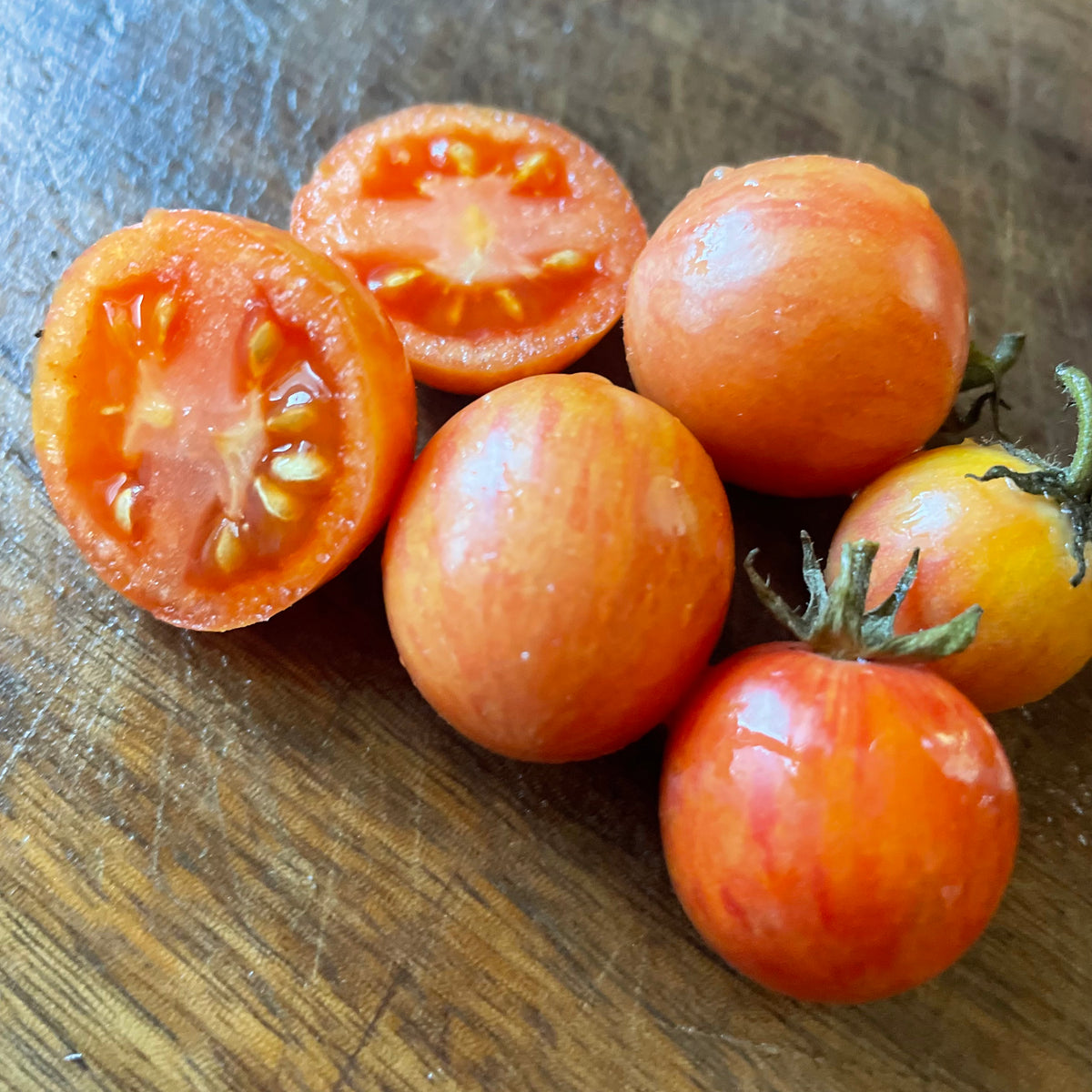 Raspberry Beret tomatoes photographed at Oak Summit Nursery.
