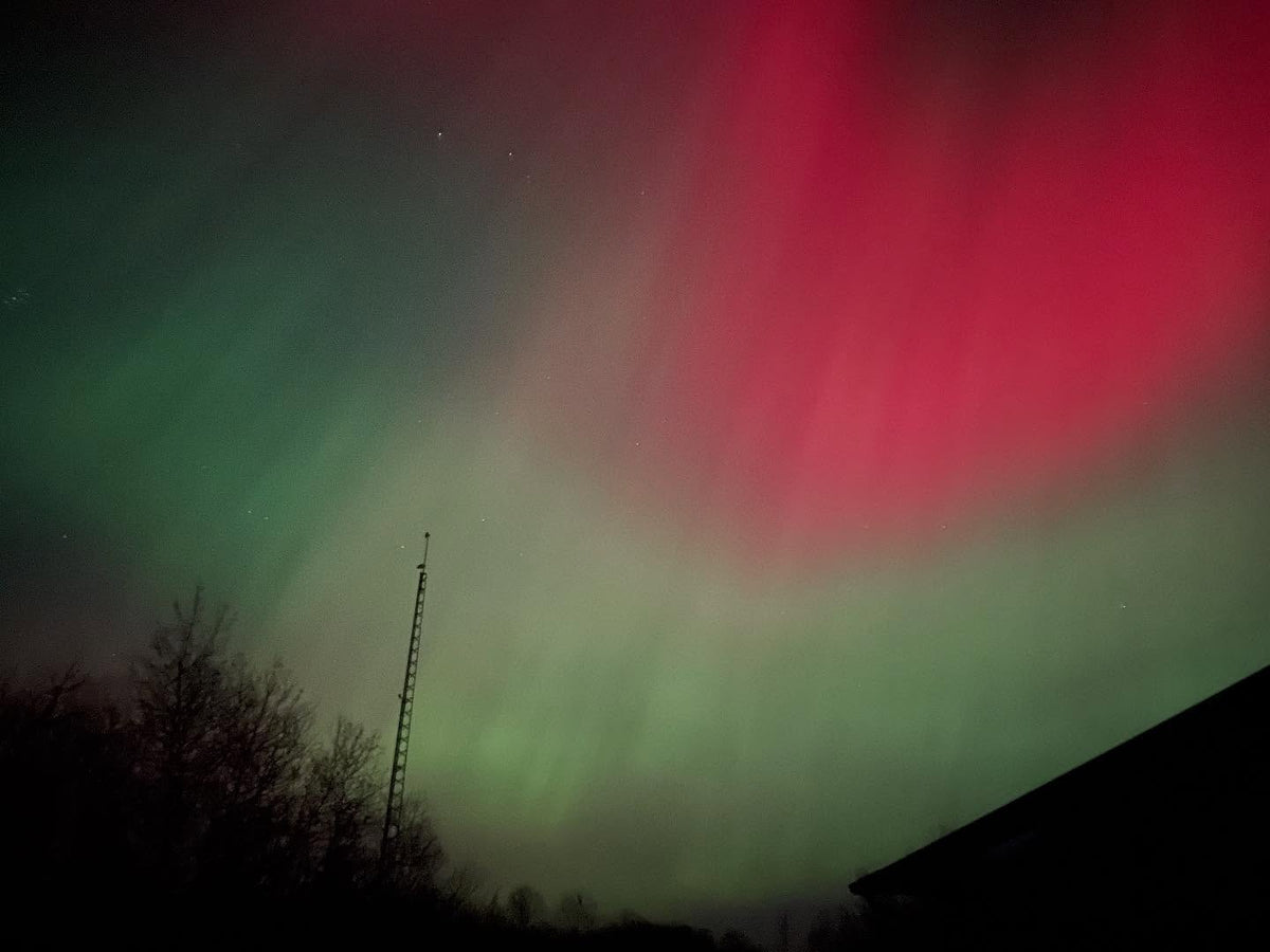 rare to see the red northern lights, went around us, this is facing southwest, image 2 of 2