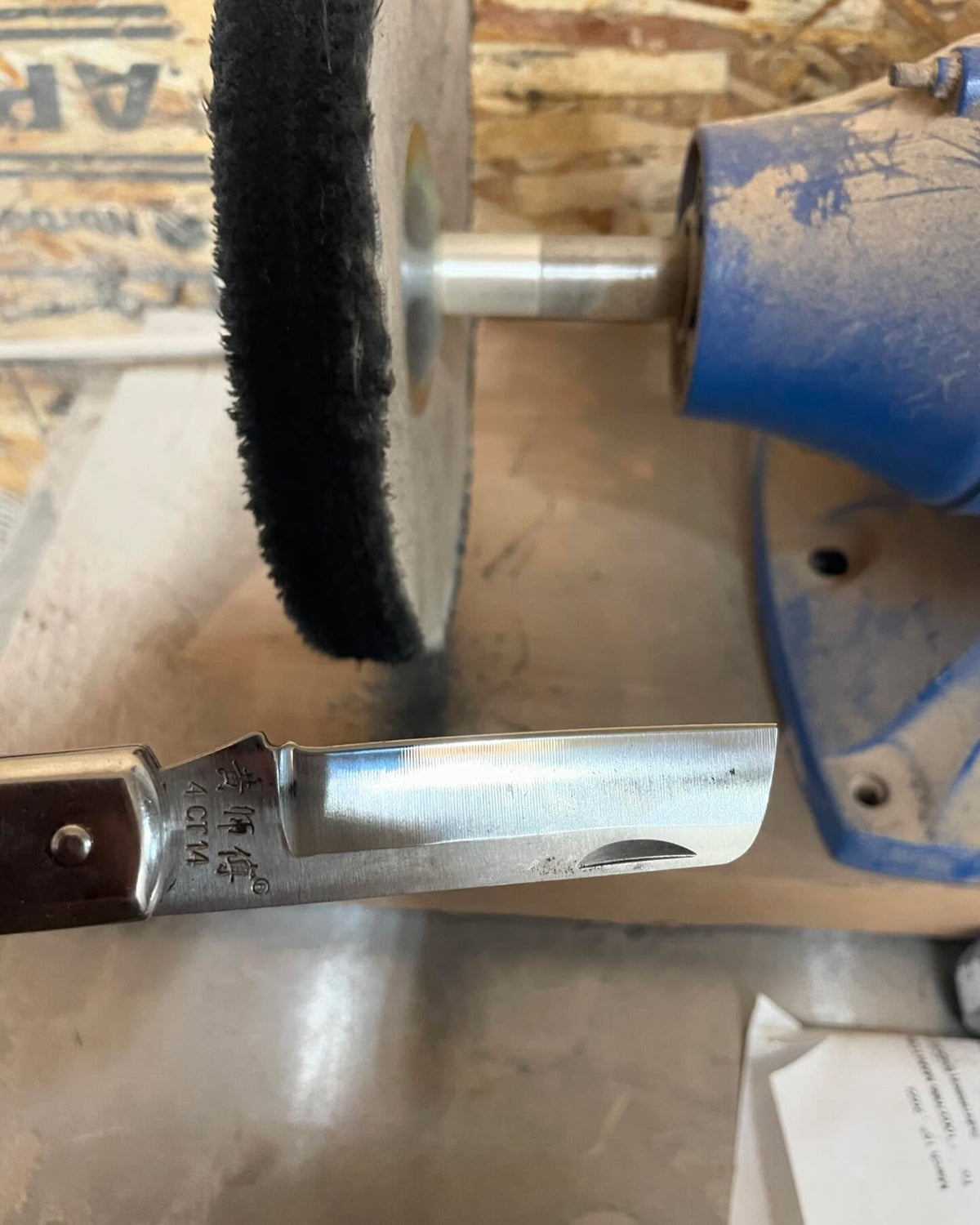 secret to getting a grafting knife razor sharp is a buffing wheel, image 1 of 2