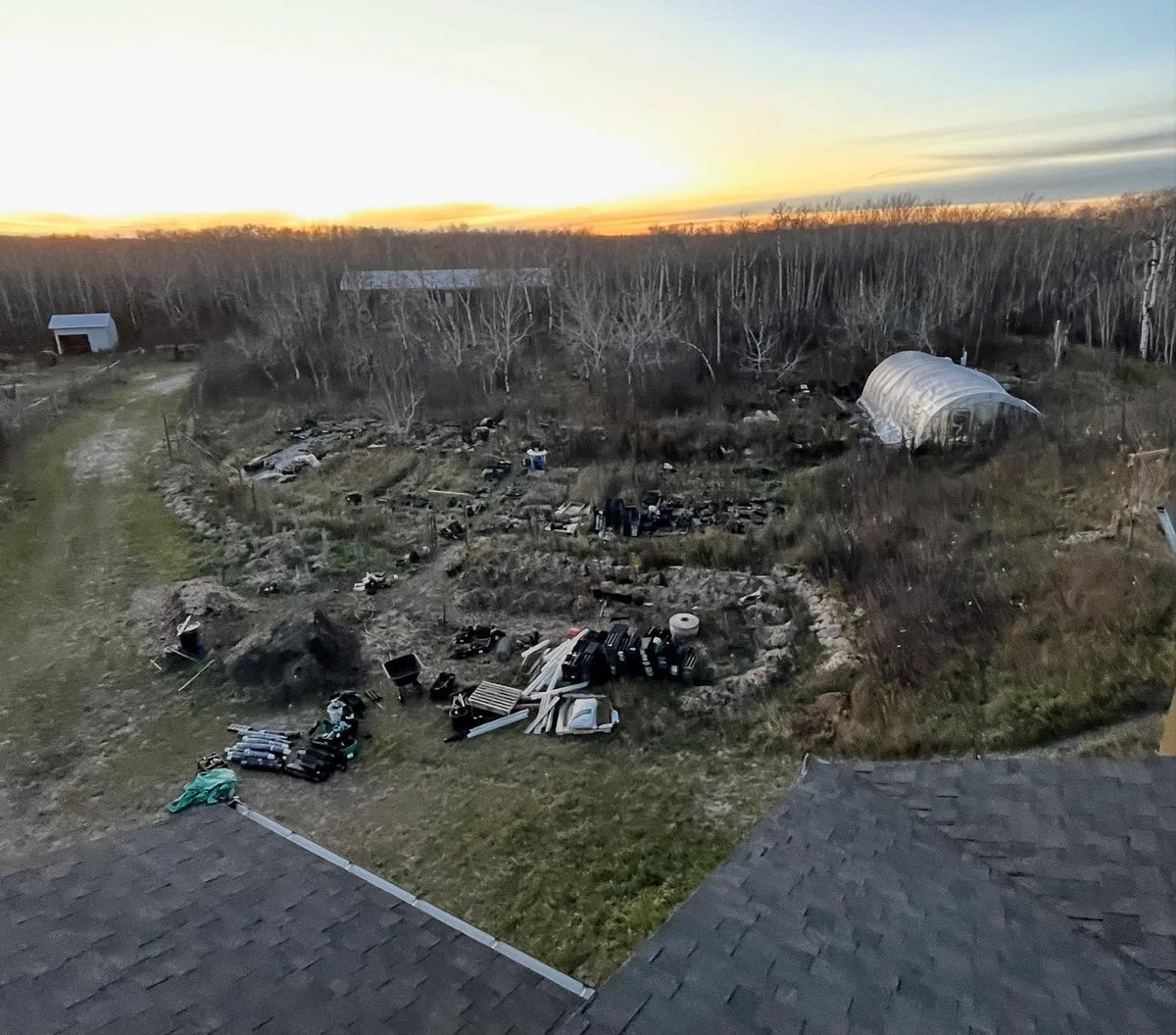 view of the backyard nursery from our roof, made some fall repairs and haven't been up there